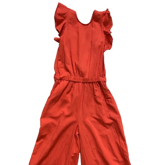Ulla Johnson Viola Jumpsuit Womens 4 Chili Orange Linen Wide Leg Ruffled Ankle - Picture 6 of 15
